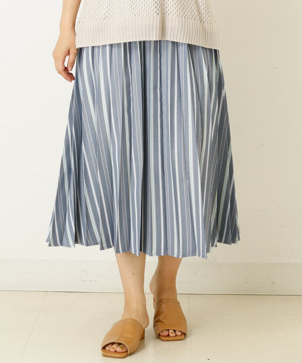 OLHHP14090 eur3(エウルキューブ) 【大きいサイズ】ストライププリーツスカート ブルー(55)