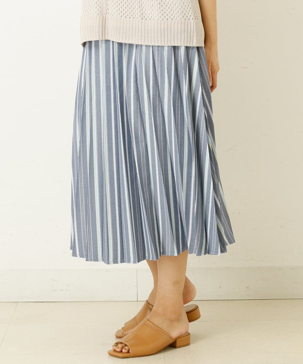 OLHHP14090 eur3(エウルキューブ) 【大きいサイズ】ストライププリーツスカート ブルー(55)