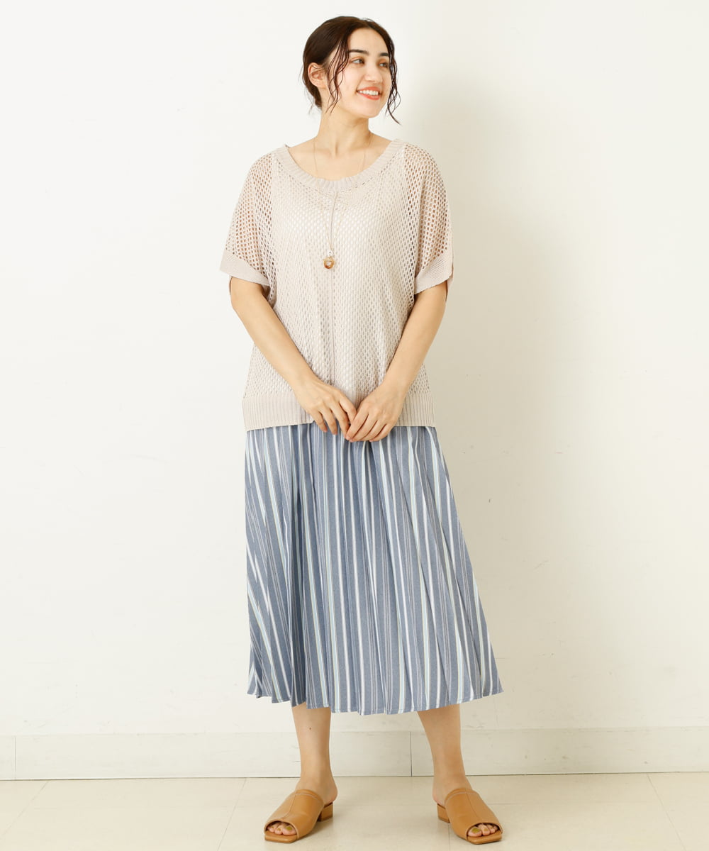 OLHHP14090 eur3(エウルキューブ) 【大きいサイズ】ストライププリーツスカート ブルー(55)