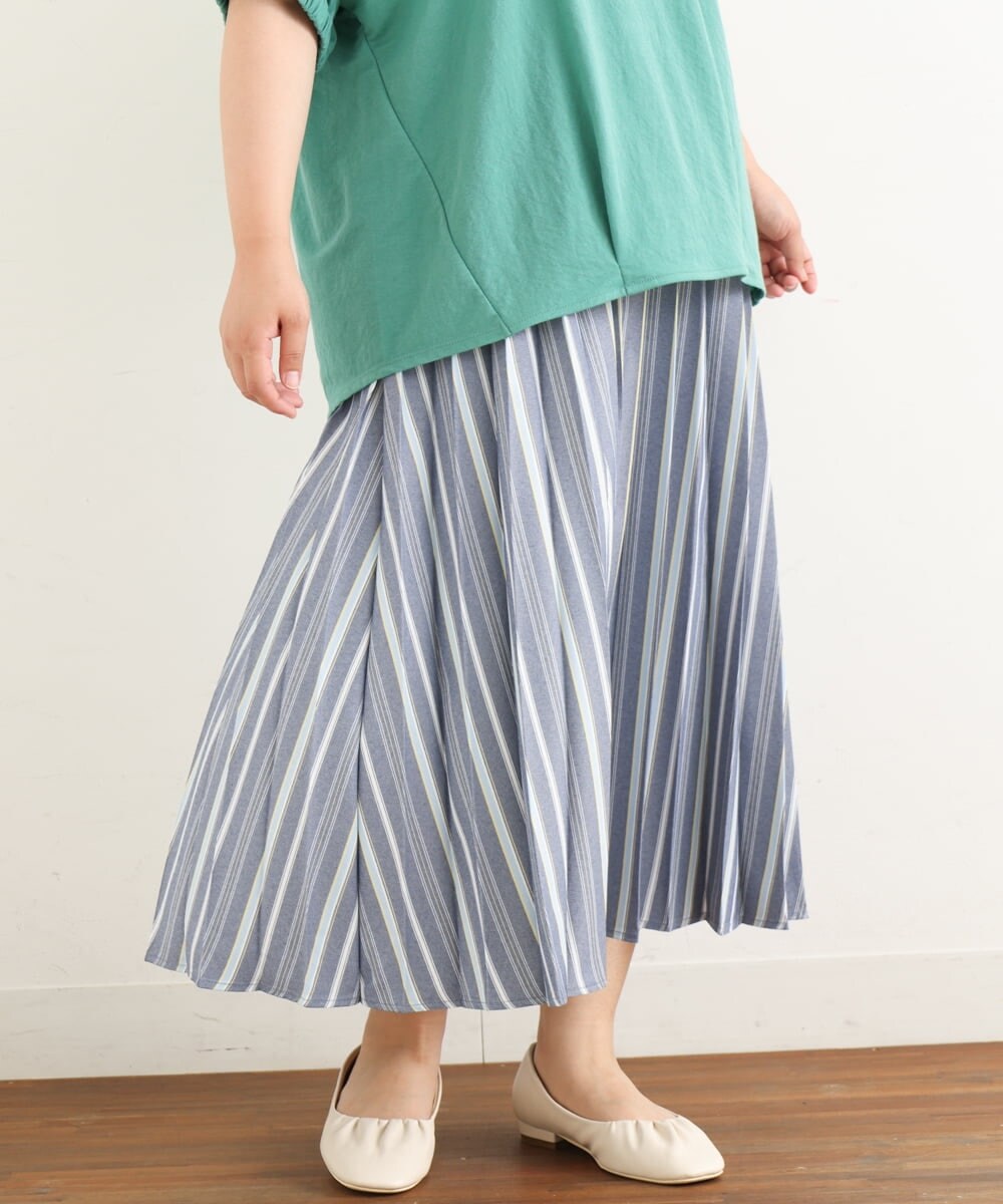 OLHHP14090 eur3(エウルキューブ) 【大きいサイズ】ストライププリーツスカート ブルー(55)