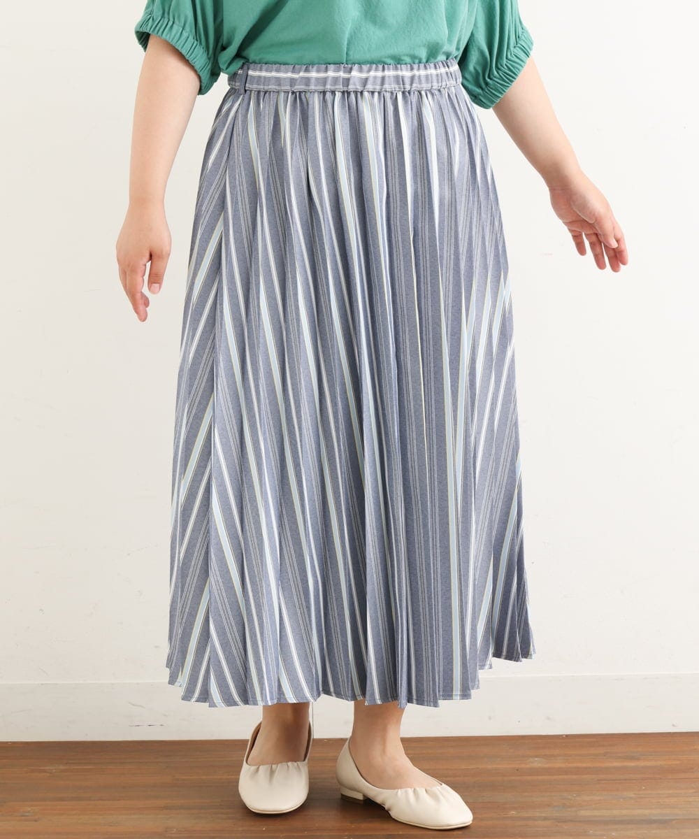 OLHHP14090 eur3(エウルキューブ) 【大きいサイズ】ストライププリーツスカート ブルー(55)