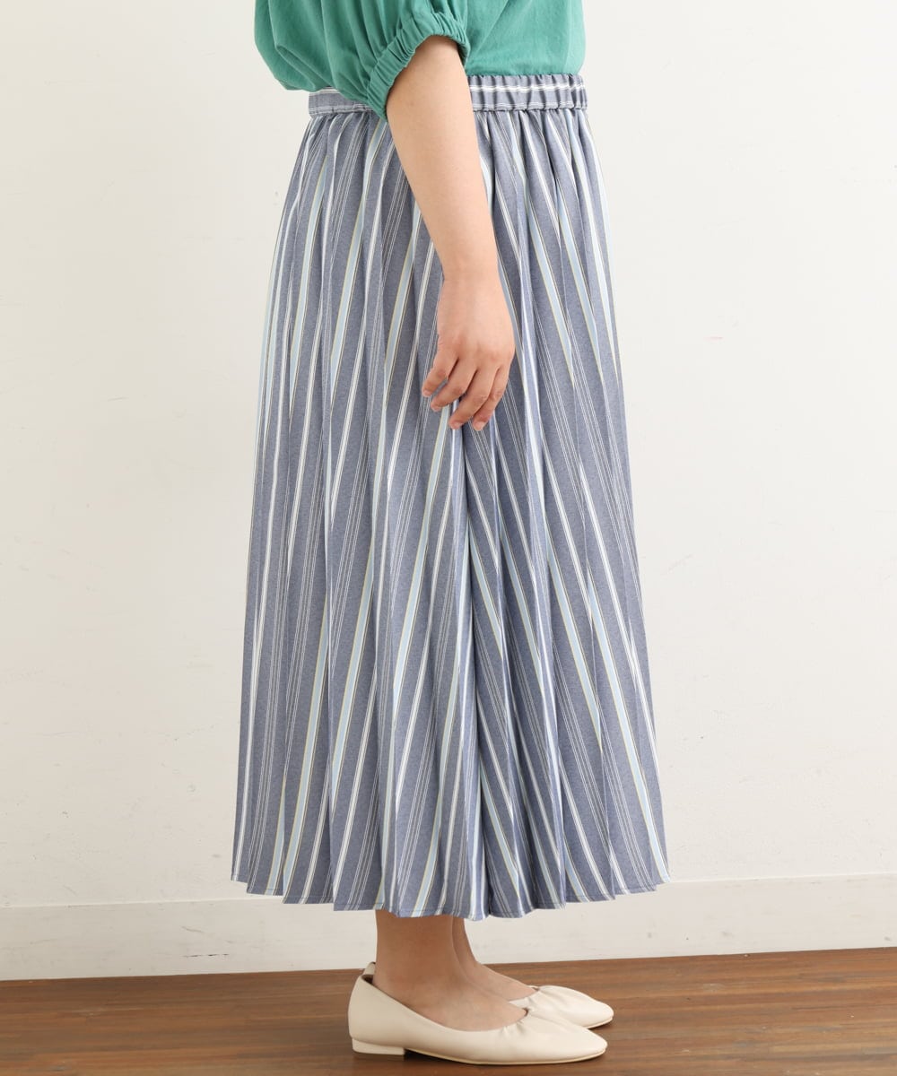 OLHHP14090 eur3(エウルキューブ) 【大きいサイズ】ストライププリーツスカート ブルー(55)