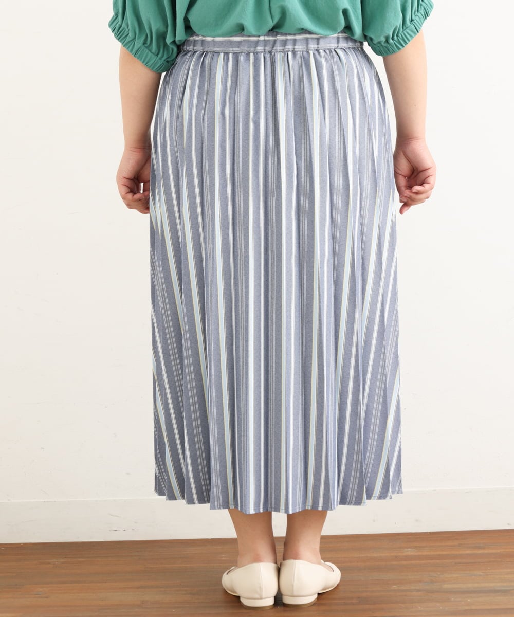 OLHHP14090 eur3(エウルキューブ) 【大きいサイズ】ストライププリーツスカート ブルー(55)