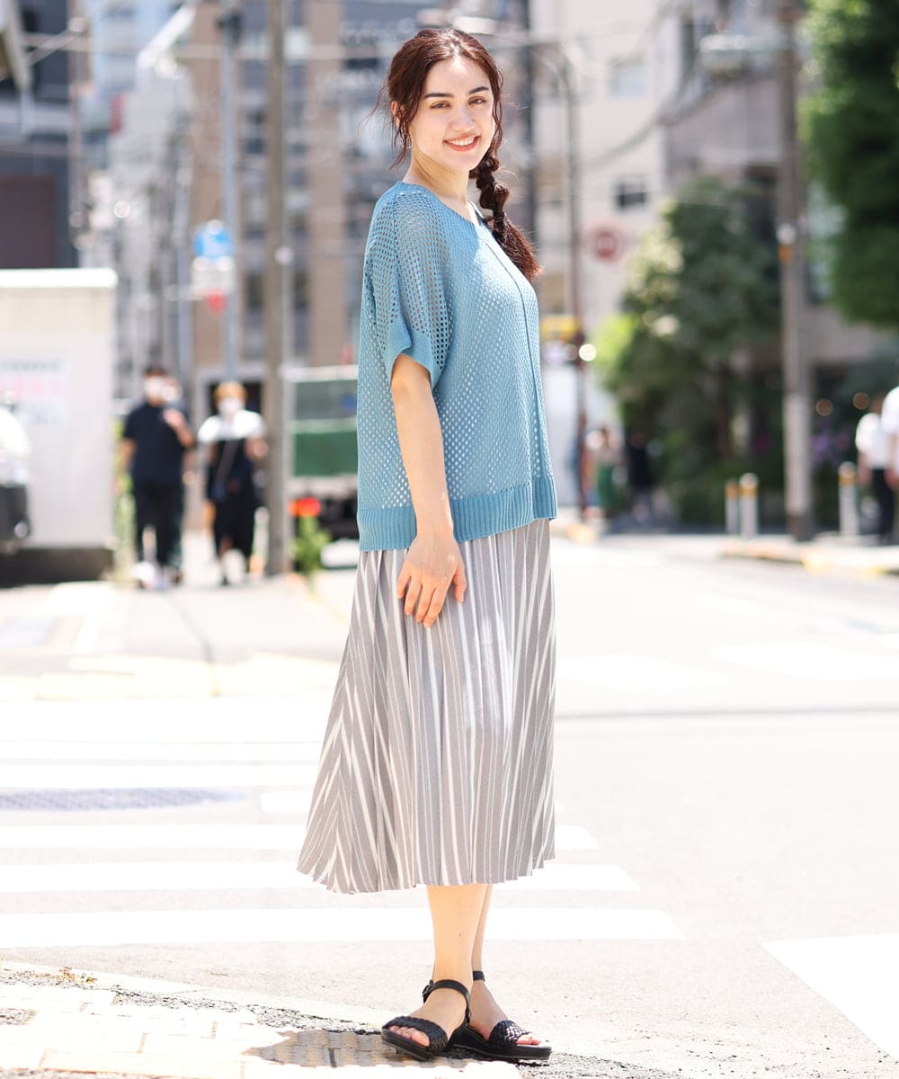 OLHHP14090 eur3(エウルキューブ) 【大きいサイズ】ストライププリーツスカート グレー(92)