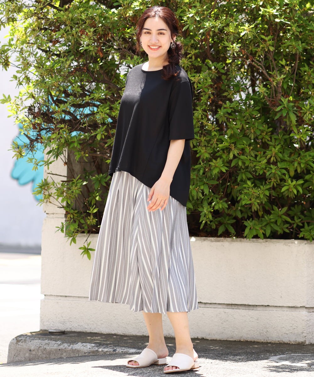 OLHHP14090 eur3(エウルキューブ) 【大きいサイズ】ストライププリーツスカート グレー(92)