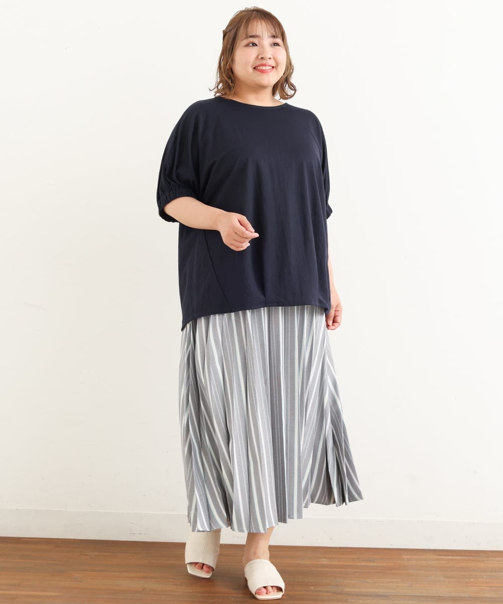 OLHHP14090 eur3(エウルキューブ) 【大きいサイズ】ストライププリーツスカート グレー(92)