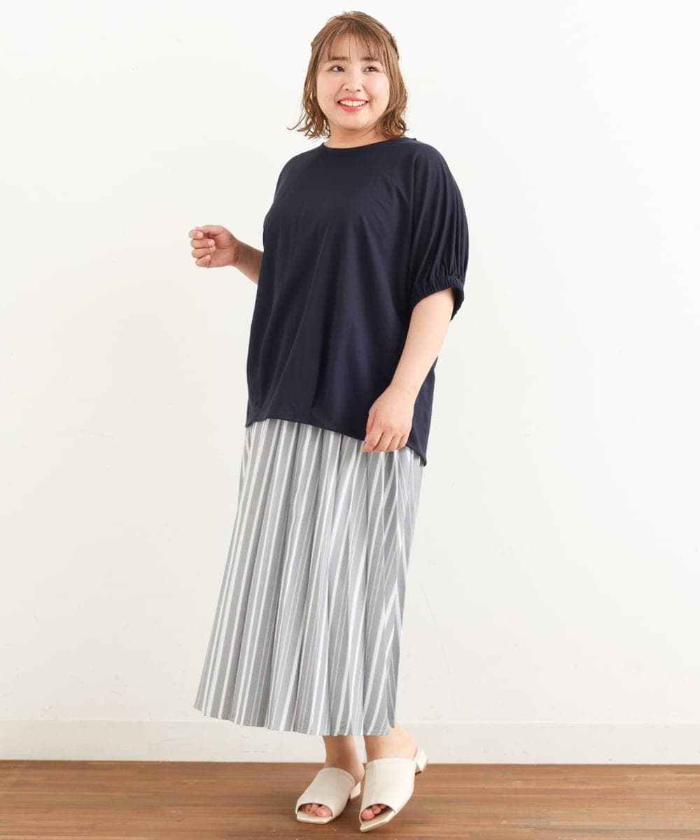 OLHHP14090 eur3(エウルキューブ) 【大きいサイズ】ストライププリーツスカート グレー(92)