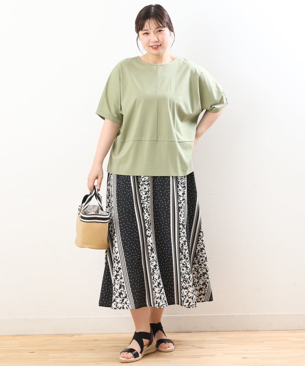 OLHHS20100 eur3(エウルキューブ) 【大きいサイズ】パネルプリントスカート ブラック(94)