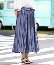 OLHHV16089 eur3(エウルキューブ) 【大きいサイズ/洗える/a.v.v×eur3】ドビーストライプフレアスカート ブルー(55)