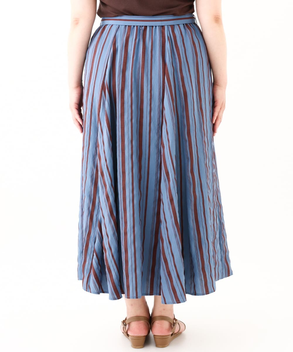 OLHHV16089 eur3(エウルキューブ) 【大きいサイズ/洗える/a.v.v×eur3】ドビーストライプフレアスカート ブルー(55)