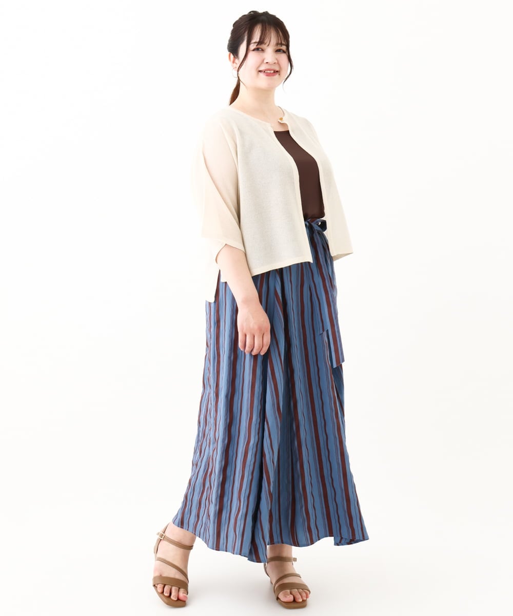 OLHHV16089 eur3(エウルキューブ) 【大きいサイズ/洗える/a.v.v×eur3】ドビーストライプフレアスカート ブルー(55)