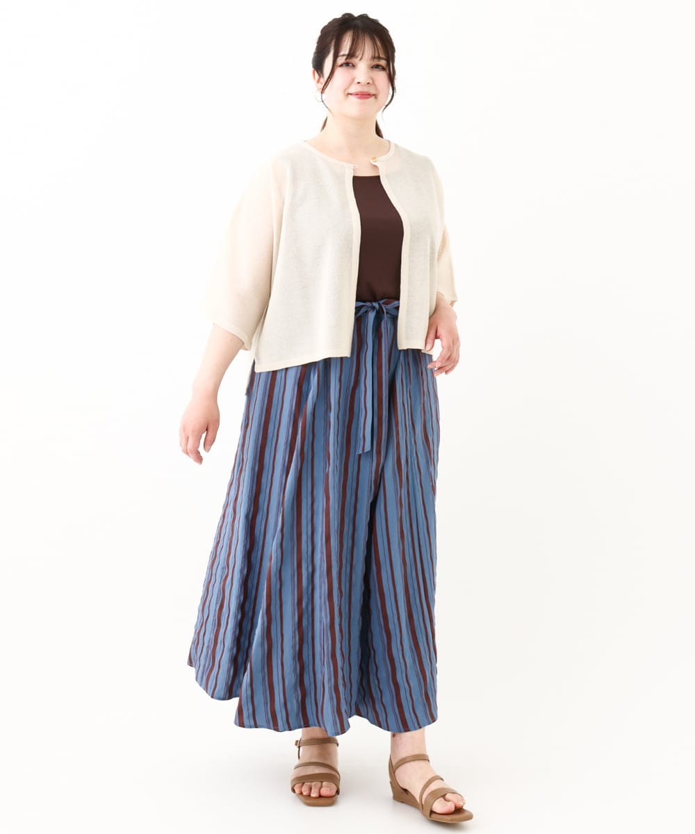 OLHHV16089 eur3(エウルキューブ) 【大きいサイズ/洗える/a.v.v×eur3】ドビーストライプフレアスカート ブルー(55)