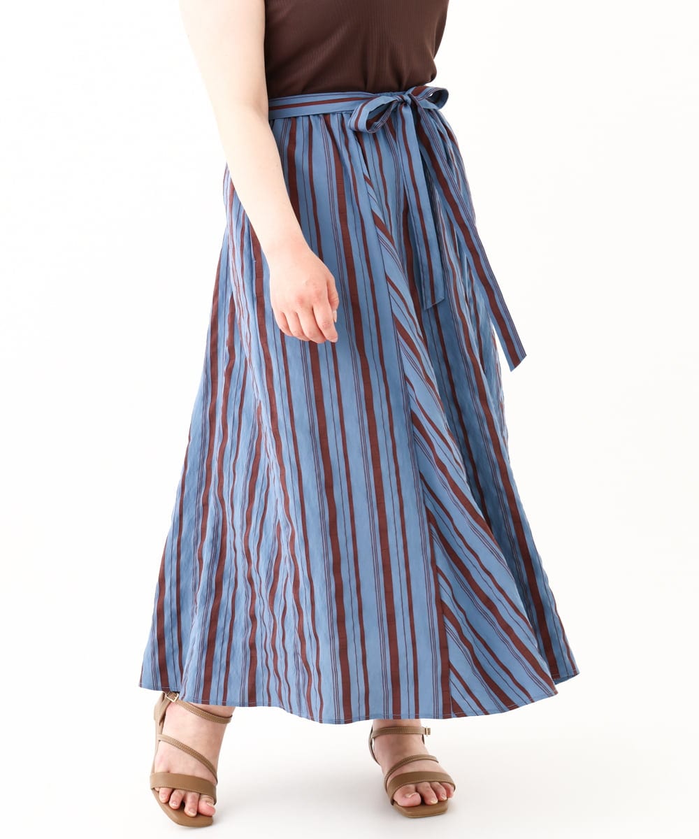 OLHHV16089 eur3(エウルキューブ) 【大きいサイズ/洗える/a.v.v×eur3】ドビーストライプフレアスカート ブルー(55)