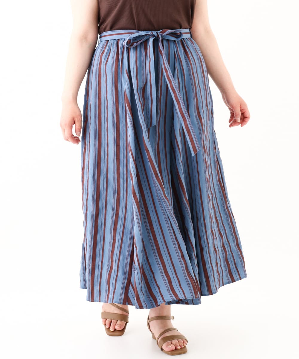 OLHHV16089 eur3(エウルキューブ) 【大きいサイズ/洗える/a.v.v×eur3】ドビーストライプフレアスカート ブルー(55)
