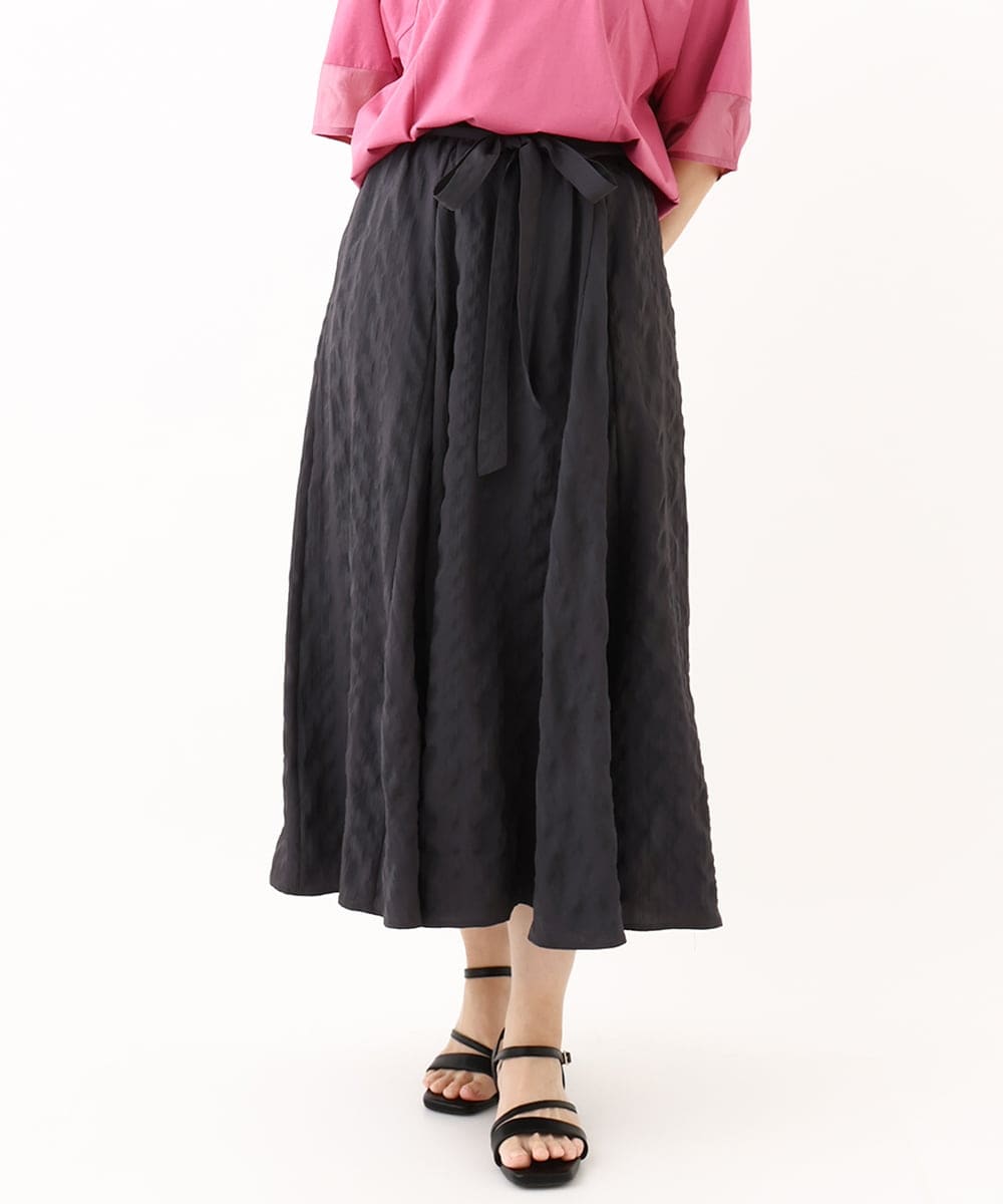 OLHHV16089 eur3(エウルキューブ) 【大きいサイズ/洗える/a.v.v×eur3】ドビーストライプフレアスカート ダークグレー(93)