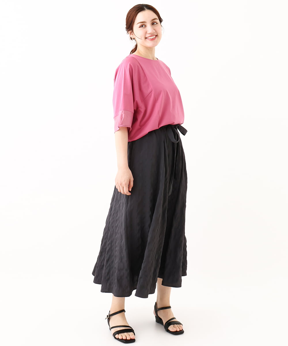 OLHHV16089 eur3(エウルキューブ) 【大きいサイズ/洗える/a.v.v×eur3】ドビーストライプフレアスカート ダークグレー(93)