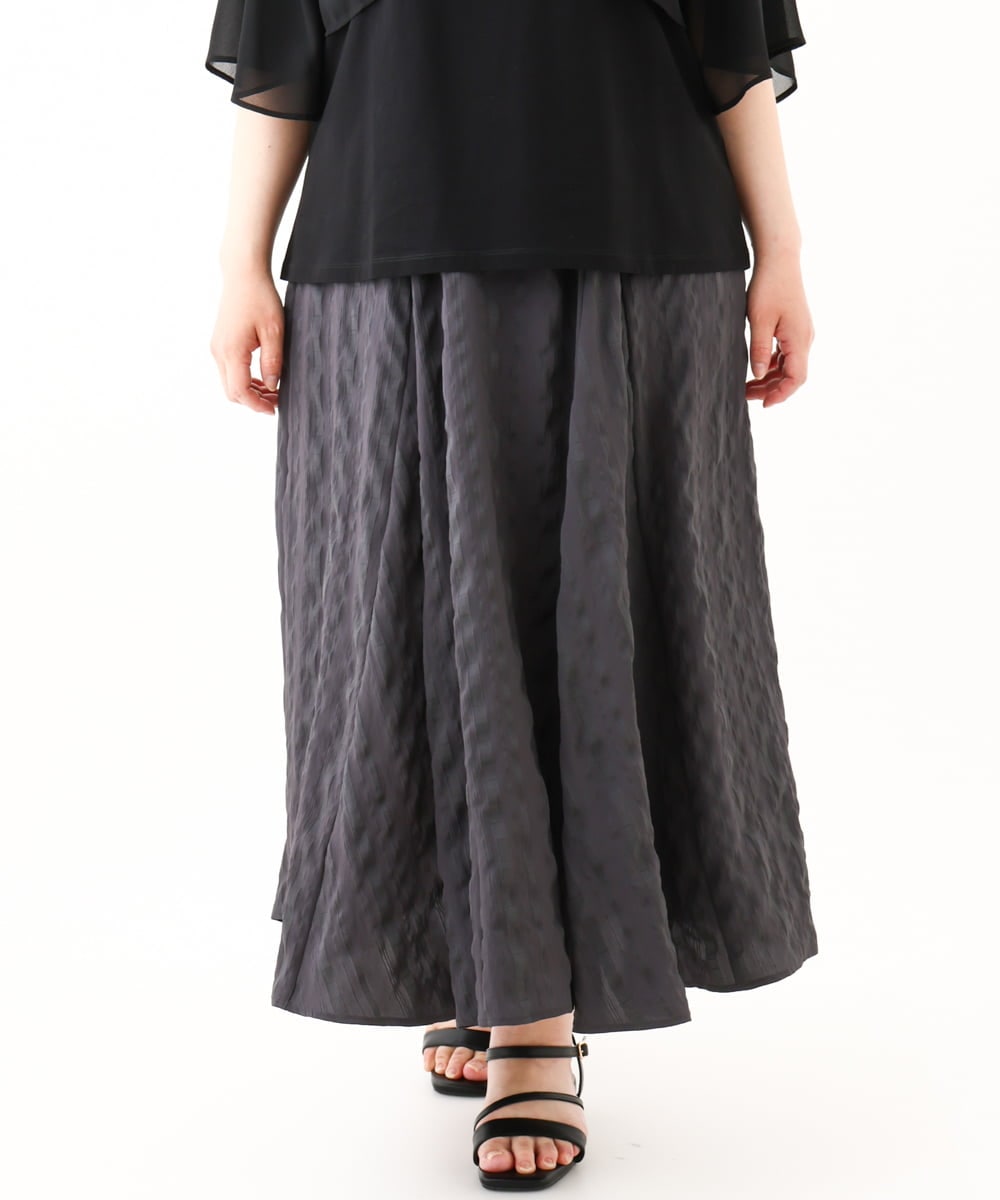 OLHHV16089 eur3(エウルキューブ) 【大きいサイズ/洗える/a.v.v×eur3】ドビーストライプフレアスカート ダークグレー(93)