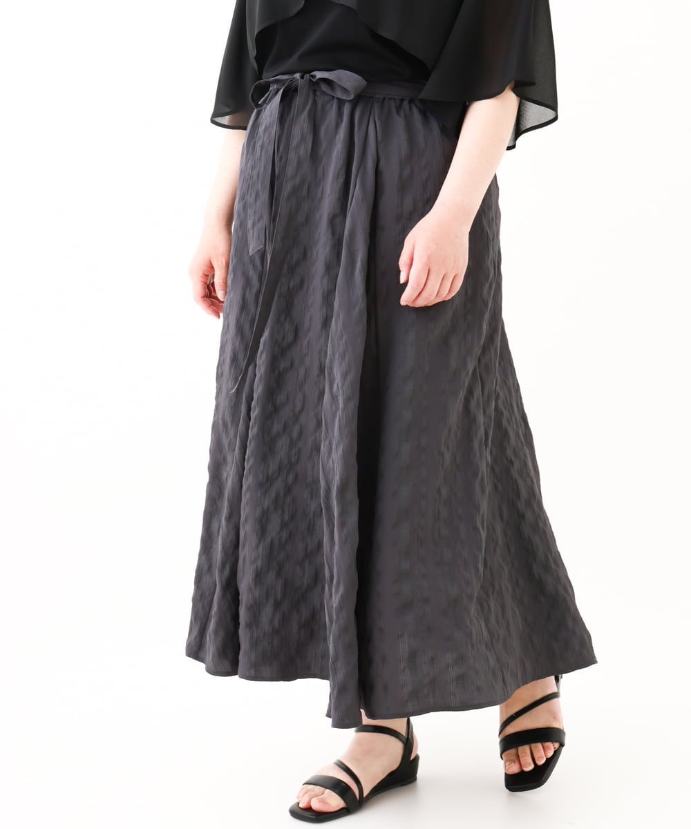 OLHHV16089 eur3(エウルキューブ) 【大きいサイズ/洗える/a.v.v×eur3】ドビーストライプフレアスカート ダークグレー(93)