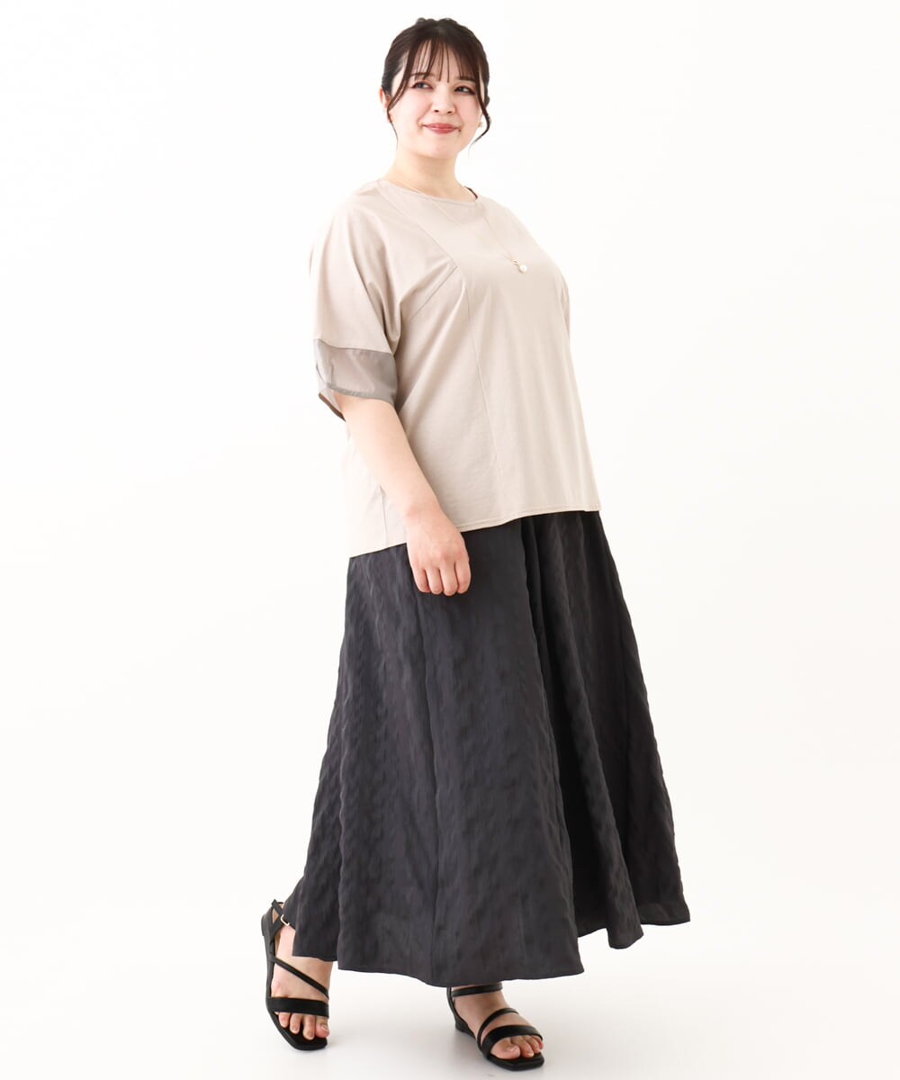OLHHV16089 eur3(エウルキューブ) 【大きいサイズ/洗える/a.v.v×eur3】ドビーストライプフレアスカート ダークグレー(93)