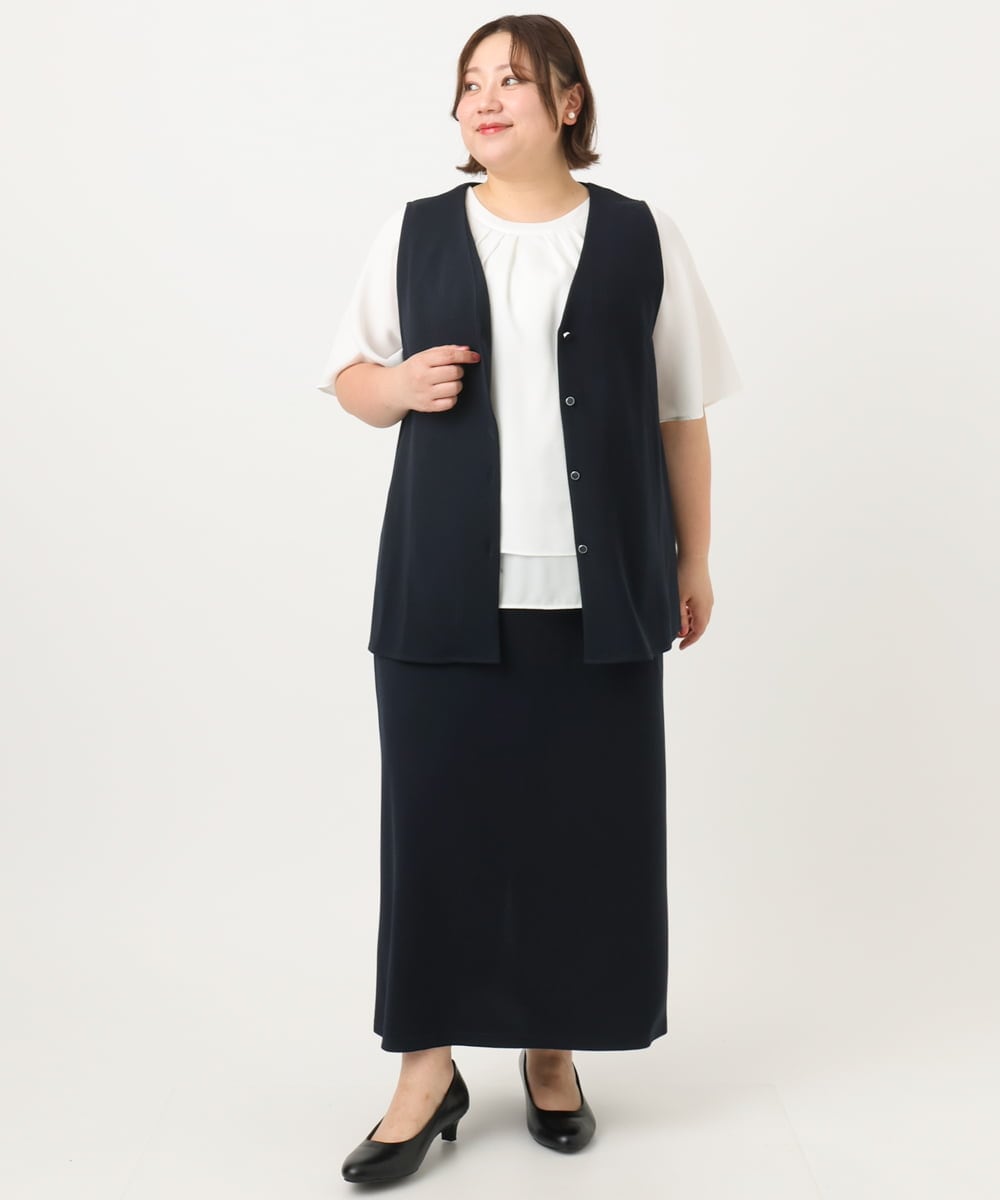 OLHIA14109 eur3(エウルキューブ) 【大きいサイズ】カットジョーゼットナロースカート ネイビー(57)