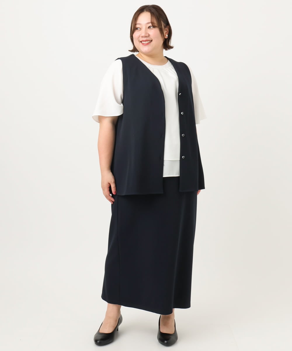 OLHIA14109 eur3(エウルキューブ) 【大きいサイズ】カットジョーゼットナロースカート ネイビー(57)