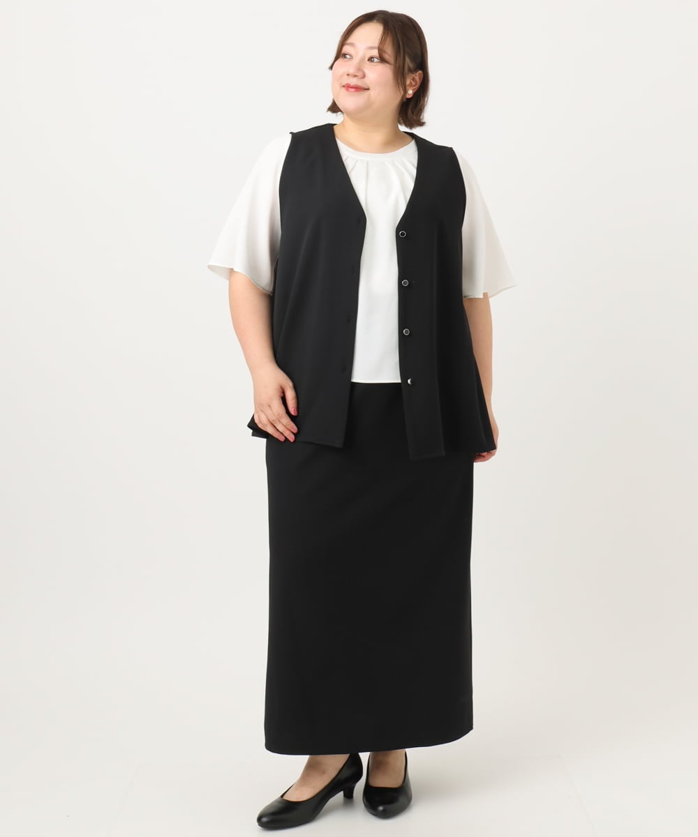 OLHIA14109 eur3(エウルキューブ) 【大きいサイズ】カットジョーゼットナロースカート ブラック(94)
