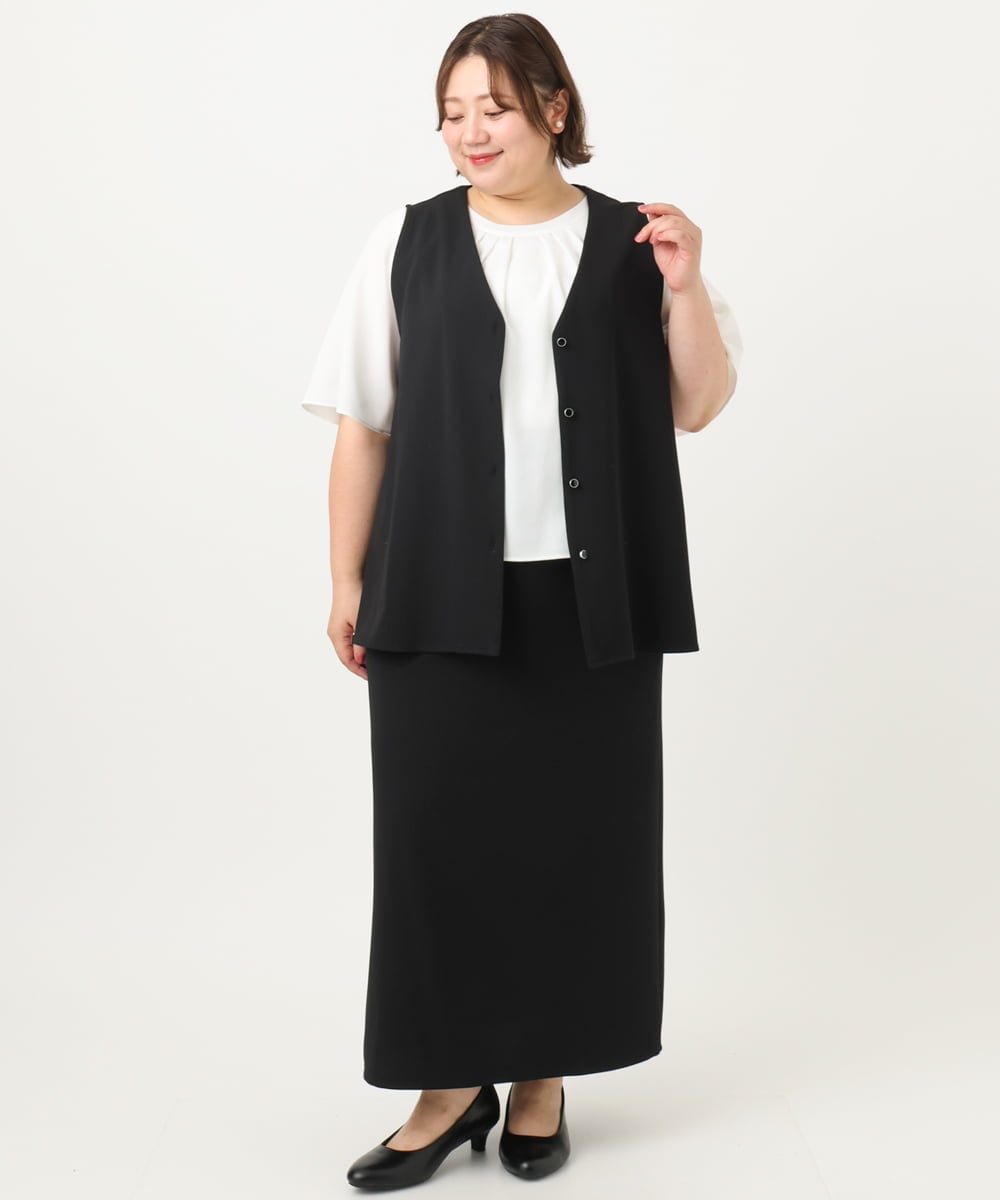OLHIA14109 eur3(エウルキューブ) 【大きいサイズ】カットジョーゼットナロースカート ブラック(94)