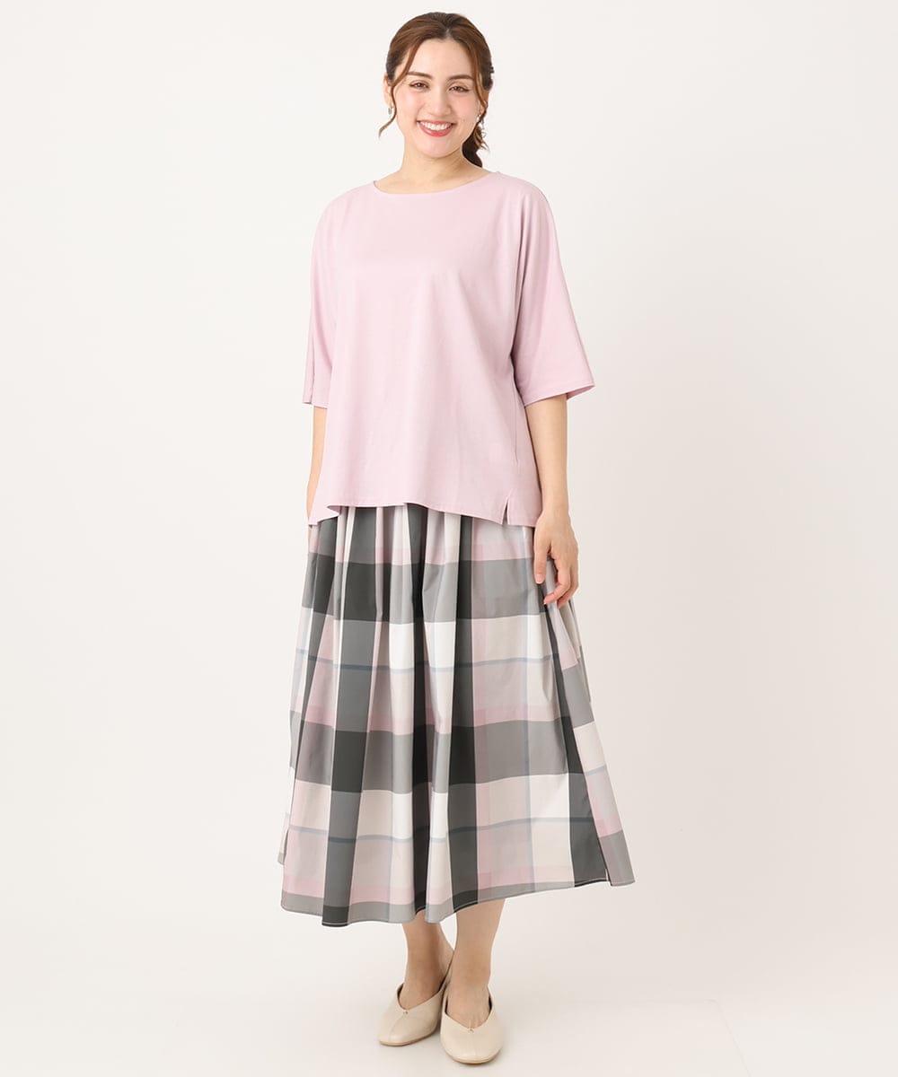OLHIA17089 eur3(エウルキューブ) 【WEB先行販売】【大きいサイズ/a.v.v×eur3】ビックチェックタフタスカート ピンク(03)
