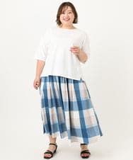 OLHIA17089 eur3(エウルキューブ) 【WEB先行販売】【大きいサイズ/a.v.v×eur3】ビックチェックタフタスカート ブルー(55)