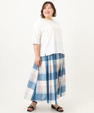 OLHIA17089 eur3(エウルキューブ) 【WEB先行販売】【大きいサイズ/a.v.v×eur3】ビックチェックタフタスカート ブルー(55)