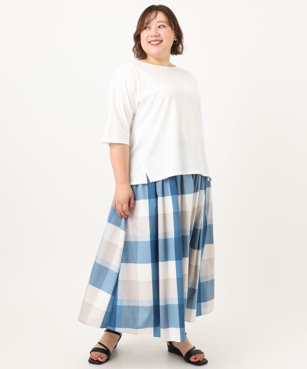 OLHIA17089 eur3(エウルキューブ) 【WEB先行販売】【大きいサイズ/a.v.v×eur3】ビックチェックタフタスカート ブルー(55)