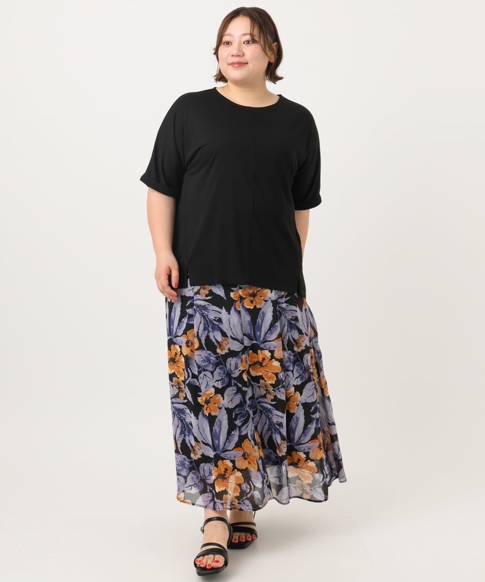 OLHIA18119 eur3(エウルキューブ) 【WEB先行販売】【大きいサイズ】フラワーフレアスカート ブラック(94)