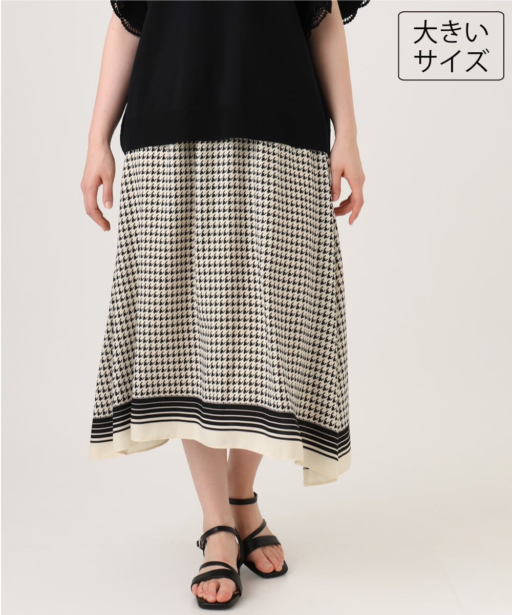 OLHID09119 eur3(エウルキューブ) 【大きいサイズ】スカーフプリントイレヘムスカート アイボリー
