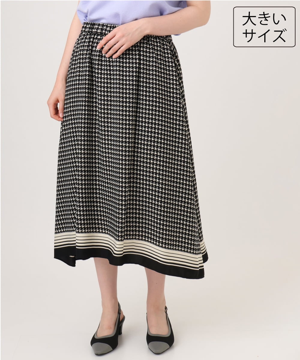 OLHID09119 eur3(エウルキューブ) 【大きいサイズ】スカーフプリントイレヘムスカート ブラック