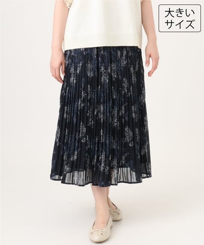 OLHID11089 eur3 【WEB先行販売】【大きいサイズ/a.v.v×eur3/洗える】フラワープリントランダムプリーツスカート