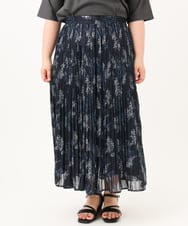 OLHID11089 eur3(エウルキューブ) 【WEB先行販売】【大きいサイズ/a.v.v×eur3/洗える】フラワープリントランダムプリーツスカート ネイビー