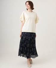 OLHID11089 eur3(エウルキューブ) 【WEB先行販売】【大きいサイズ/a.v.v×eur3/洗える】フラワープリントランダムプリーツスカート ネイビー