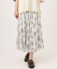 OLHID11089 eur3(エウルキューブ) 【大きいサイズ/a.v.v×eur3/洗える】フラワープリントランダムプリーツスカート ベージュ