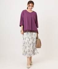OLHID11089 eur3(エウルキューブ) 【大きいサイズ/a.v.v×eur3/洗える】フラワープリントランダムプリーツスカート ベージュ