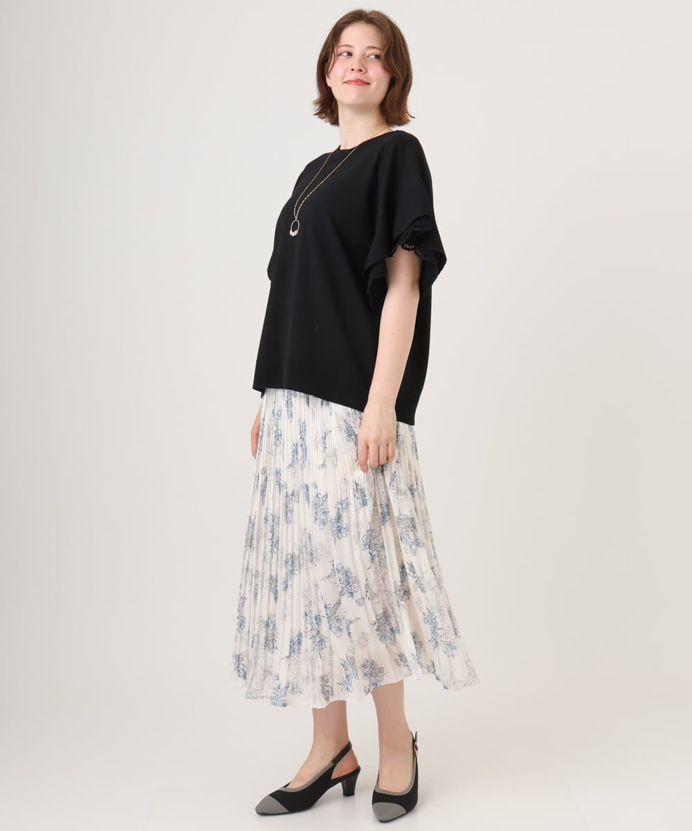 OLHID11089 eur3(エウルキューブ) 【WEB先行販売】【大きいサイズ/a.v.v×eur3/洗える】フラワープリントランダムプリーツスカート ベージュ