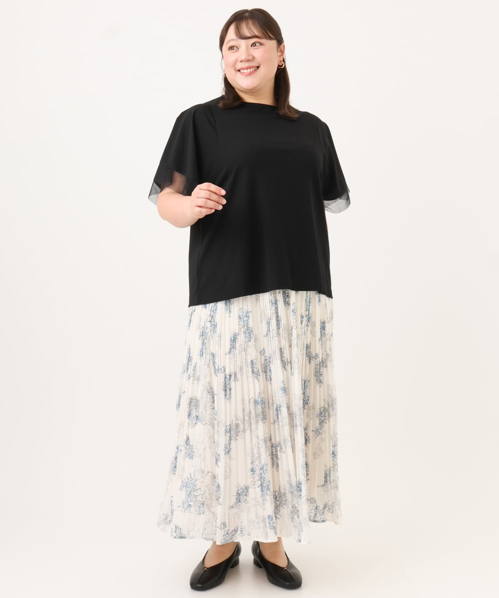 OLHID11089 eur3(エウルキューブ) 【WEB先行販売】【大きいサイズ/a.v.v×eur3/洗える】フラワープリントランダムプリーツスカート ベージュ