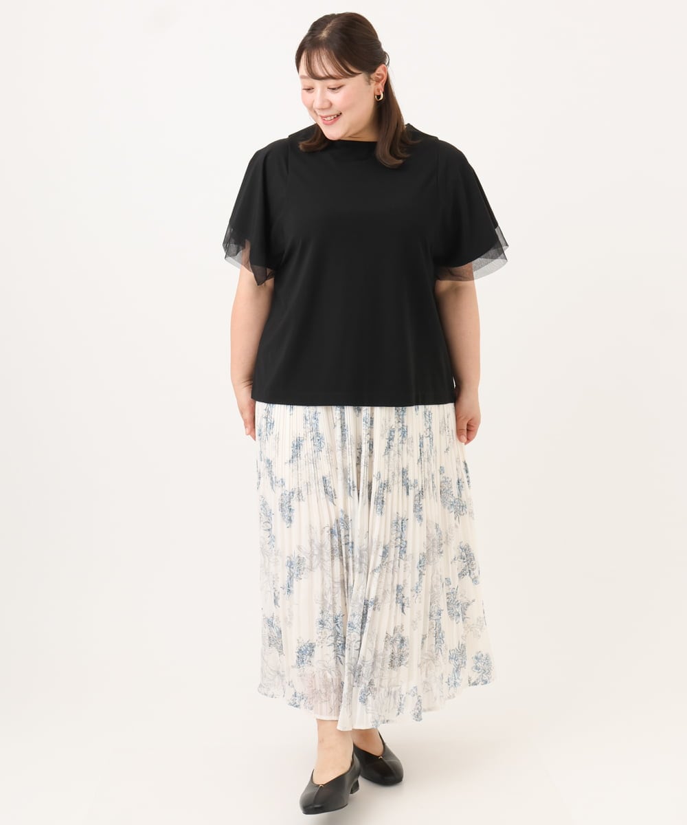 OLHID11089 eur3(エウルキューブ) 【WEB先行販売】【大きいサイズ/a.v.v×eur3/洗える】フラワープリントランダムプリーツスカート ベージュ