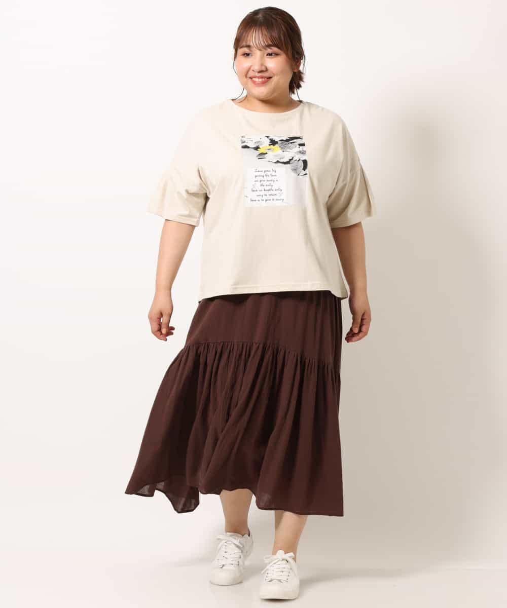 OLHIM14090 eur3(エウルキューブ) 【大きいサイズ】ティアードコットンスカート ブラウン(87)