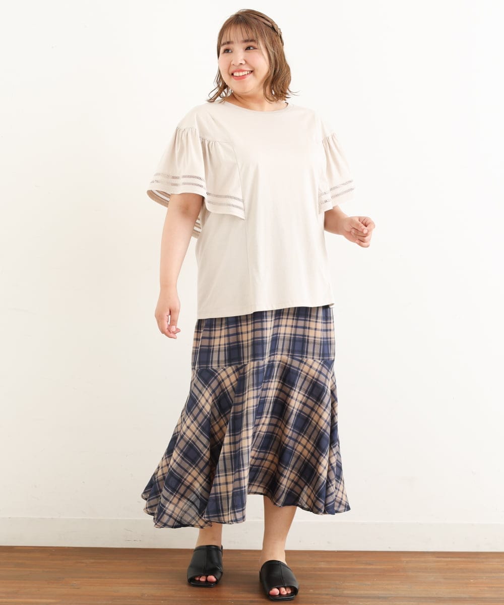 OLHIP14080 eur3(エウルキューブ) 【大きいサイズ/a.v.v×eur3】チェック柄マーメイドスカート ネイビー(57)