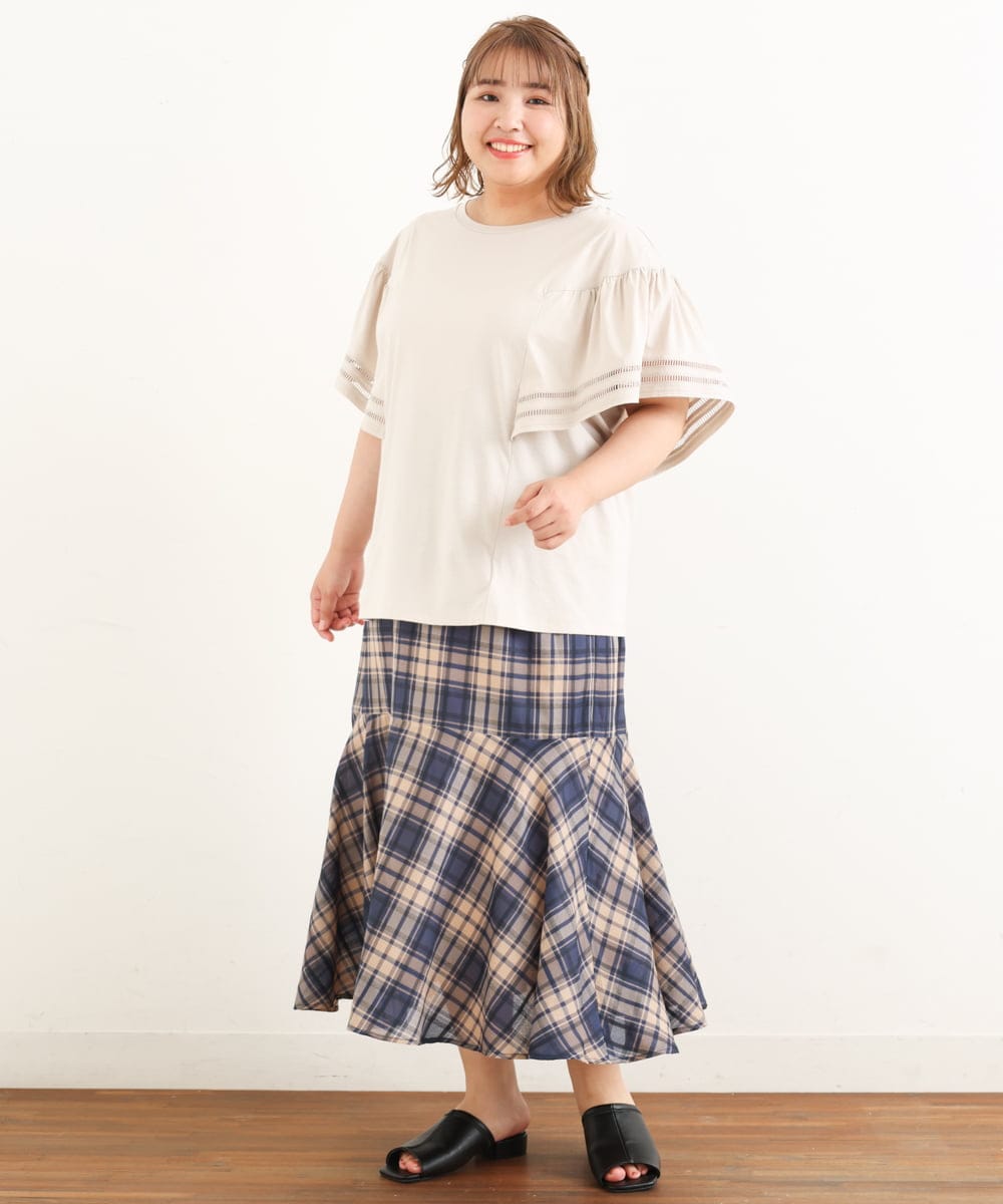 OLHIP14080 eur3(エウルキューブ) 【大きいサイズ/a.v.v×eur3】チェック柄マーメイドスカート ネイビー(57)
