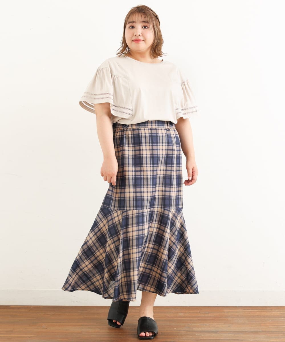 OLHIP14080 eur3(エウルキューブ) 【大きいサイズ/a.v.v×eur3】チェック柄マーメイドスカート ネイビー(57)