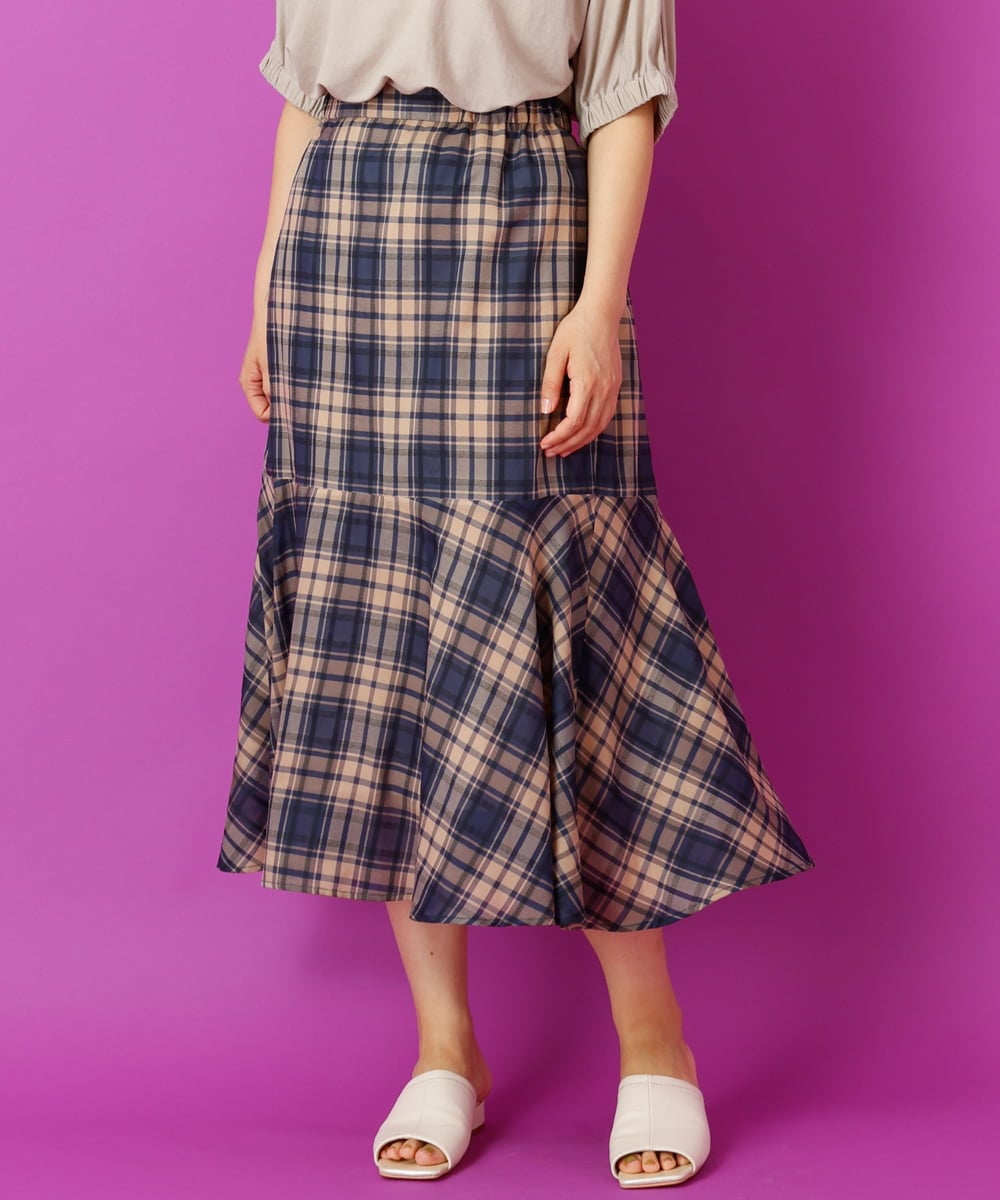 OLHIP14080 eur3(エウルキューブ) 【大きいサイズ/a.v.v×eur3】チェック柄マーメイドスカート ネイビー(57)