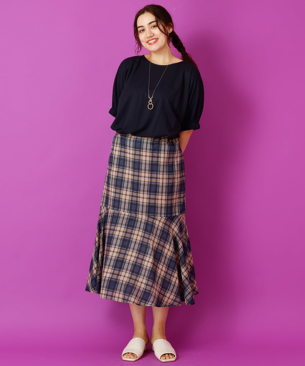 OLHIP14080 eur3(エウルキューブ) 【大きいサイズ/a.v.v×eur3】チェック柄マーメイドスカート ネイビー(57)