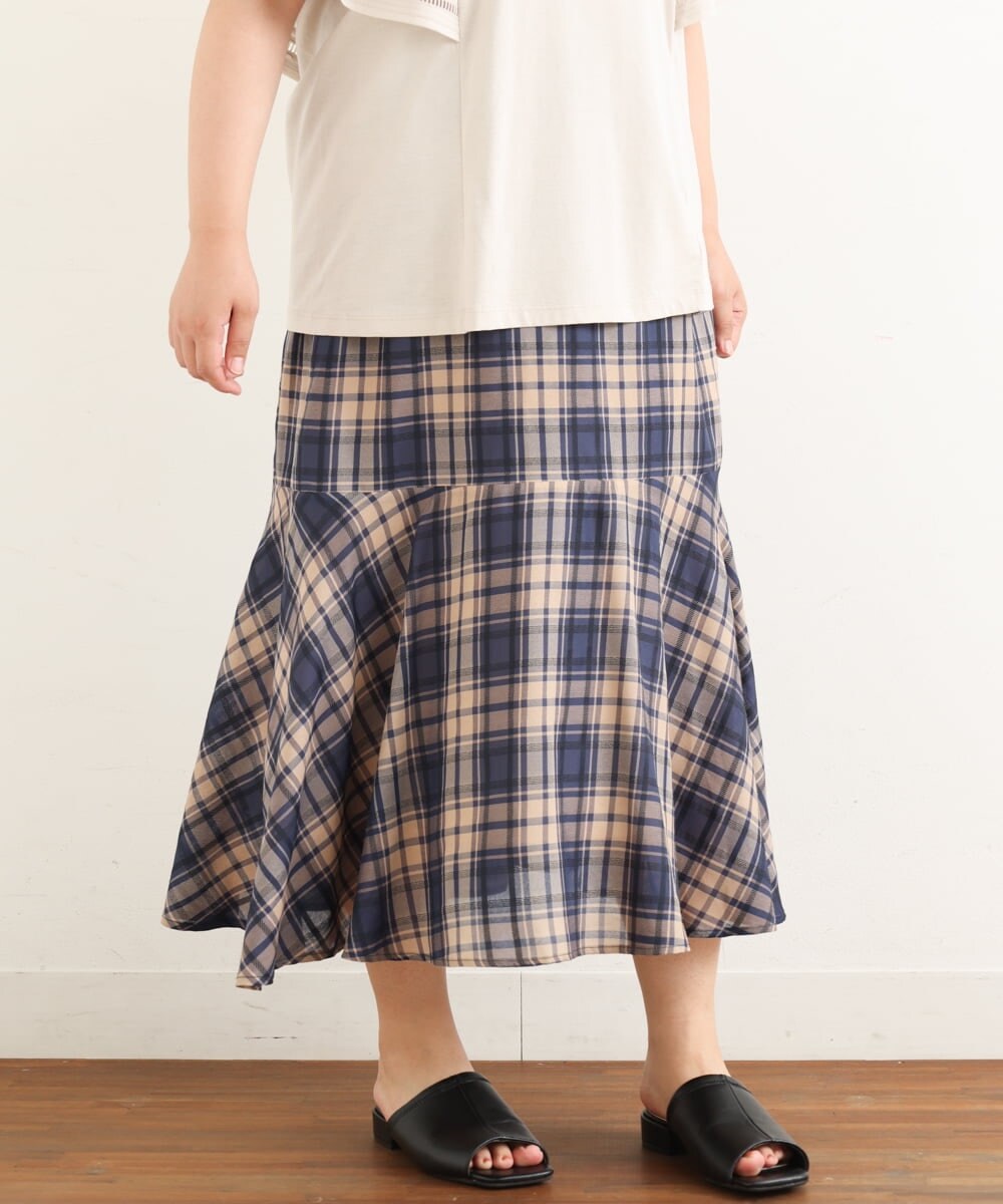 OLHIP14080 eur3(エウルキューブ) 【大きいサイズ/a.v.v×eur3】チェック柄マーメイドスカート ネイビー(57)