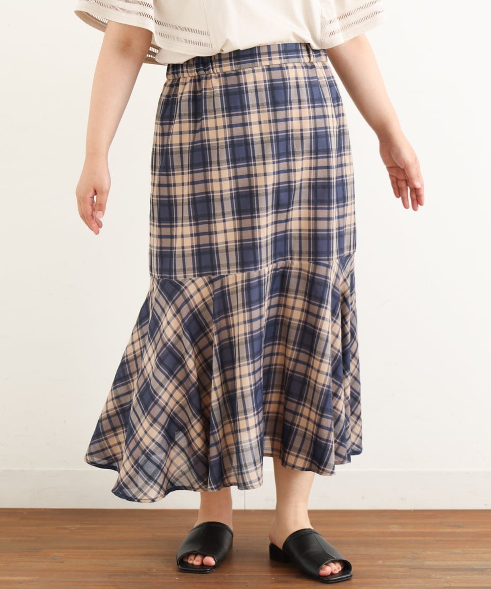 OLHIP14080 eur3(エウルキューブ) 【大きいサイズ/a.v.v×eur3】チェック柄マーメイドスカート ネイビー(57)